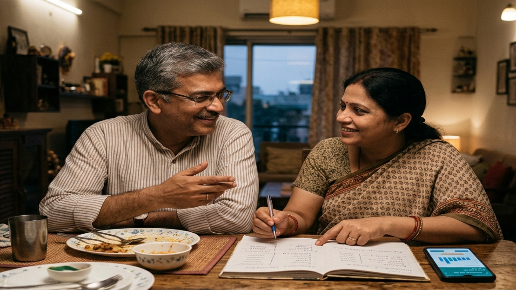 Indian couple planning their monthly SIP investment